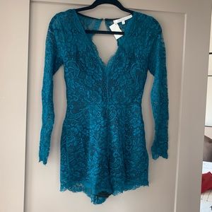Lovers and Friends Teal Lace Romper